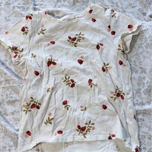 Old Navy White Tee with Red and Green Floral Print
